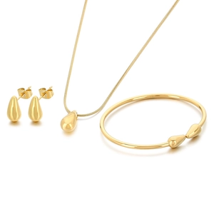 Parure de bijoux goutte d'eau en acier inoxydable plaqué or 18 carats avec collier