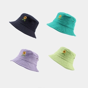 Chapeau Bob En Coton Broderie Tournesol Respirant Protection Solaire Extérieur Été Décontracté Pour Hommes Femmes