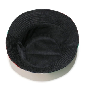 Top view of bucket hat interior showing black lining and reinforced brim stitching details