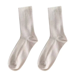 Minimalist off-white and light grey ribbed mid-calf socks with vertical stripe texture