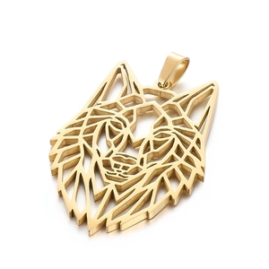 Pendentif tête de loup évidé en acier inoxydable doré pour homme style hip hop