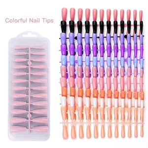 240pcs Mixed Colors Long Coffin Press On Nails Full Cover Glossy Artificial Fake Nails Sets For Women DIY Manicure Decoration