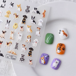 Stickers ongles 5D motif chiot dessin animé TS-049 avec texture 3D pour nail art