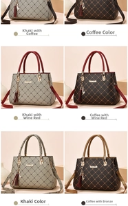 Macro shot of large capacity tote bags in six elegant colorways with quilted PU leather texture