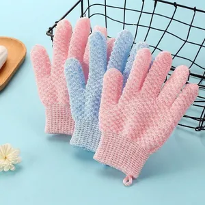 Peeling Badehandschuhe Nylon Schrubben Texturierte Haut Spa Dusche Körperreinigung Fünf Finger Massage Aufhängeschlaufe