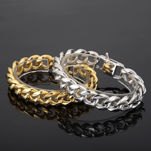 Polished gold and silver Cuban link bracelets for men in high-quality stainless steel