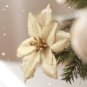 Champagne gold glitter poinsettia flower for Christmas tree and wreath decoration