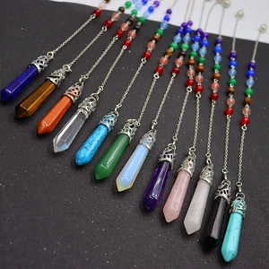 Natural Crystal Stone Hexagonal Column Pendant Necklace Seven Chakra Healing Reiki Pendulum Jewelry For Women Men