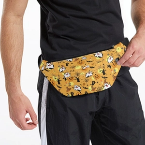 Halloween Cartoon Ghost Pumpkin Printed Waist Bag Adjustable Strap Polyester Outdoor Travel Casual Fanny Pack Men Women