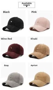 Detailed grid display of herringbone corduroy baseball caps in six diverse colors