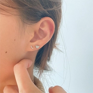 Minimalist 925 sterling silver bear stud earrings and mini rhinestone curve for women