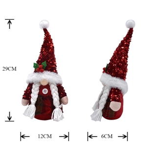 Spécifications de taille du gnome de Noël de 29cm avec chapeau à paillettes et tresses