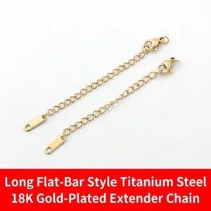 Detail of 18K gold plated stainless steel extender chains with lobster clasp and S.Steel tag