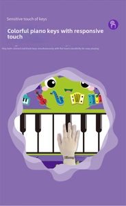 Macro detail of sensitive touch piano keys on a waterproof green frog musical mat