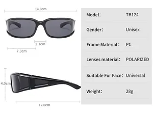 Detailed technical specifications and sizing dimensions for polarized cycling sunglasses