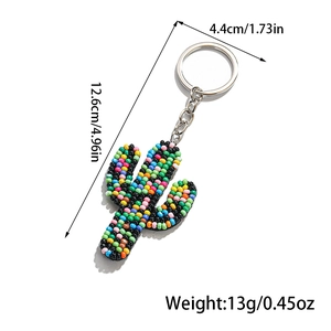 Colorful beaded cactus keychain for bags, bohemian style handmade accessory 12.6cm long