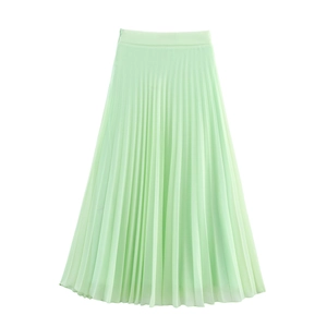 Elegant mint green pleated maxi skirt with a flowy A-line silhouette and chiffon fabric