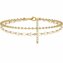 Detail of double-layer bracelet with natural pearls, green turquoise, and lobster clasp