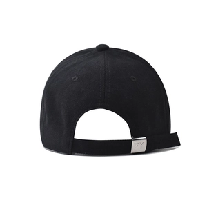 Detail of cotton baseball cap back with adjustable metal buckle and PY engraving