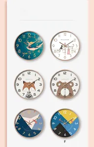 Detailed selection of six artistic silent wall clock faces with rose gold metal frames