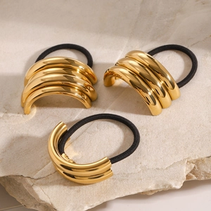 Minimalist Stainless Steel Hair Ties For Women Geometric Mirror Polish Gold Plated Multi-layer Ponytail Holder Hair Bands