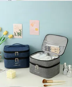 Internal view of double-layer cation fabric toiletry bag showing mesh compartments