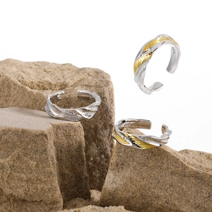 Chic S925 sterling silver twist open ring with gold plating and zircon accents