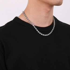 Collana tennis stile hip hop in acciaio inossidabile 304 con zirconi quadrati da uomo