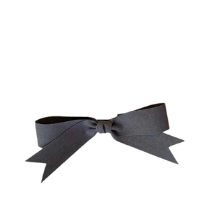 Elegant dark grey satin bow hair clip with ribbons for women on white background