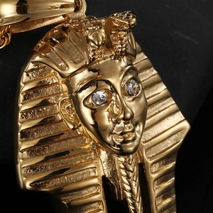 Pendentif pharaon égyptien hip hop plaqué or 18K avec yeux en diamants brillants