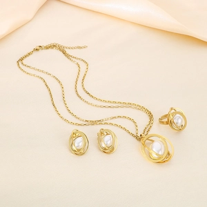 Geometric Orbital Jewelry Necklace Earring Ring Stainless Steel Faux Artificial Pearl Black Agate For Women Fashion Commute