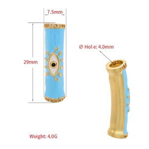 Perla tubo curva occhio blu in rame placcato oro 18K con micro pavé di zirconi cubici