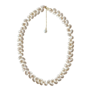 Elegant gold plated double-strand pearl necklace with leaf pendant and adjustable chain