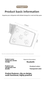 Detail view of transparent PP plastic refrigerator divider with 6.5x5cm size specifications