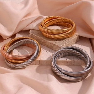 Minimalist Stainless Steel 3 Layer Wrap Snake Chain Bracelet 18K Gold Plated Tubogas Flexible Bangle For Women Fashion Jewelry