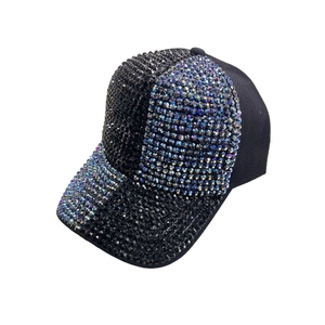Outdoor baseball cap with sparkling rhinestones in black and iridescent color mix