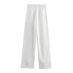 Pantaloni bianchi da donna a vita alta e gamba larga con elegante trama drappeggiata