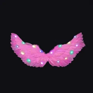 Ali di piume rosa luminose con luci LED colorate per costumi e spettacoli teatrali