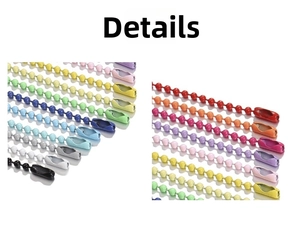 Close-up of assorted colorful 12cm metal ball chains with cylindrical clasps for DIY crafts