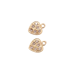 Pair of gold heart charms with sparkling rhinestones for DIY jewelry making and crafts