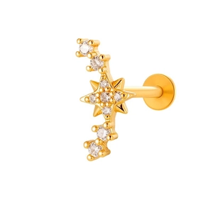 Golden titanium flat back stud earring with a sparkling zircon star flower design