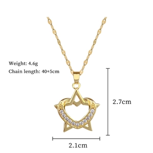 Detail view of heart and star pendant with crystal inlay and technical measurements