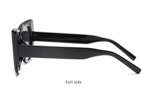 Side view of black cat eye sunglasses featuring thick temples and resin frames for sun protection