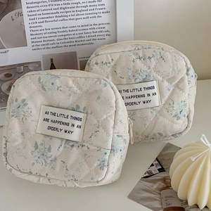 Kosmetiktasche Gesteppt Baumwolle Blumenmuster Damen Menstruationstasche Tragbar Mini Organizer Für Reisen
