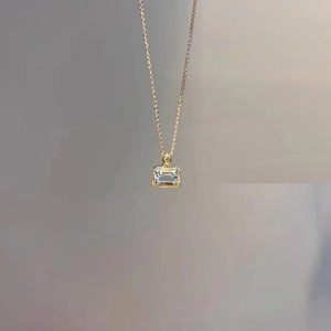 925 silver minimalist necklace with a rectangular light blue crystal sugar-cube pendant