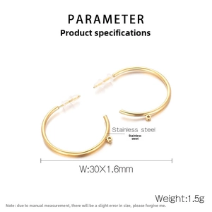 Detail of 30mm gold stainless steel C-hoop earring with hanging hole for DIY accessories