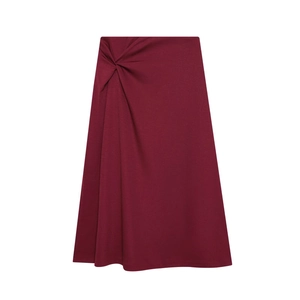 French style wine red wrap skirt with waist knot detail and A-line silhouette
