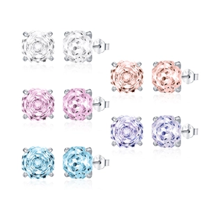 Set van vijf S925 sterling zilveren veelkleurige oorknopjes met schitterende rozengeslepen