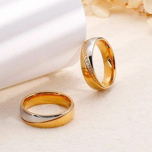 Minimalistischer Edelstahlring Strass Zirkonia Zweifarbiger Vergoldeter Modeschmuck Verlobungsschmuck Für Damen Herren
