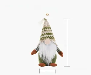 Size display of 29cm green Christmas gnome plush ornament with knitted hat